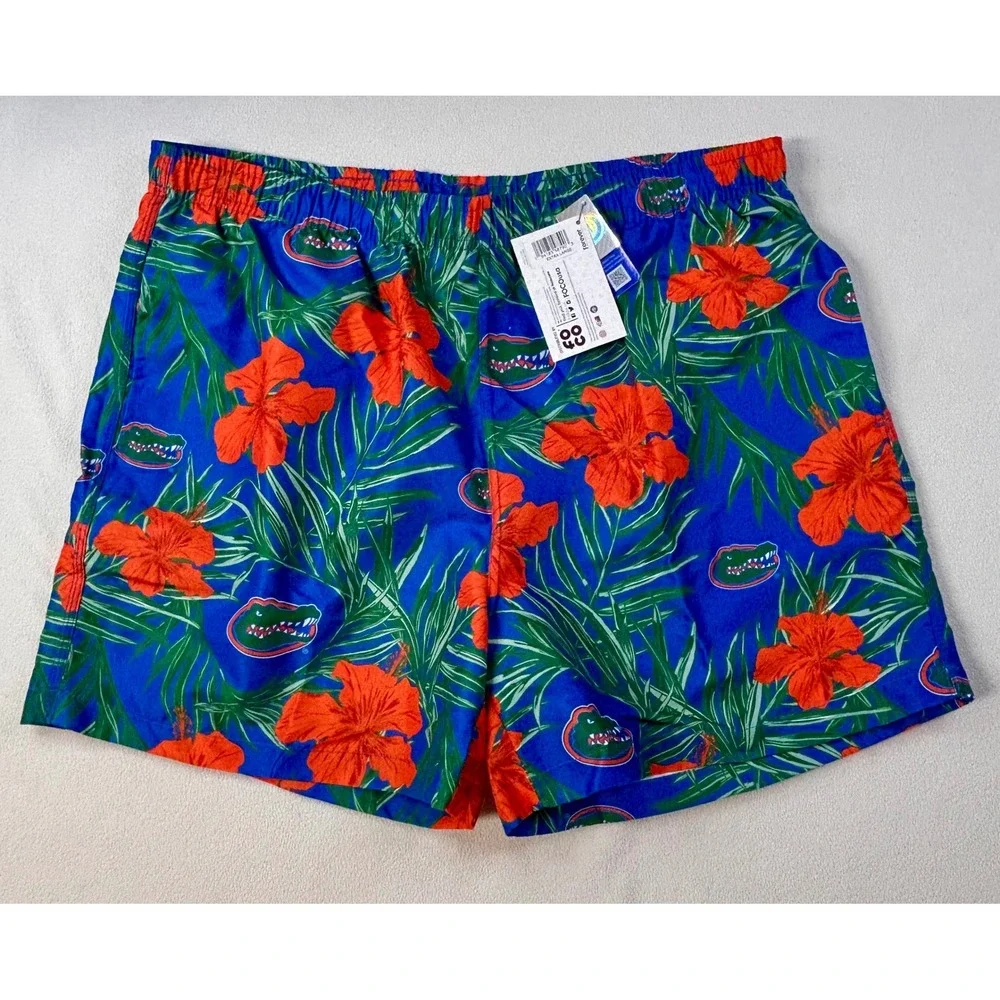 UNIVERSITY of FLORIDA Gators Mens XL Swim Trunks Floral Tropical Blue Orange NWT